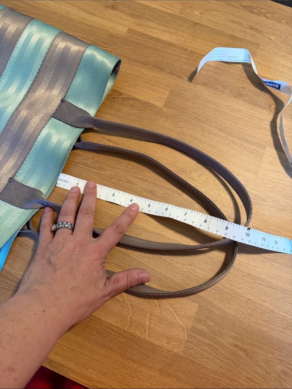 Harveys seat belt Striped Mint and Taupe Tote Bag see measurements in pictures - Picture 8 of 8